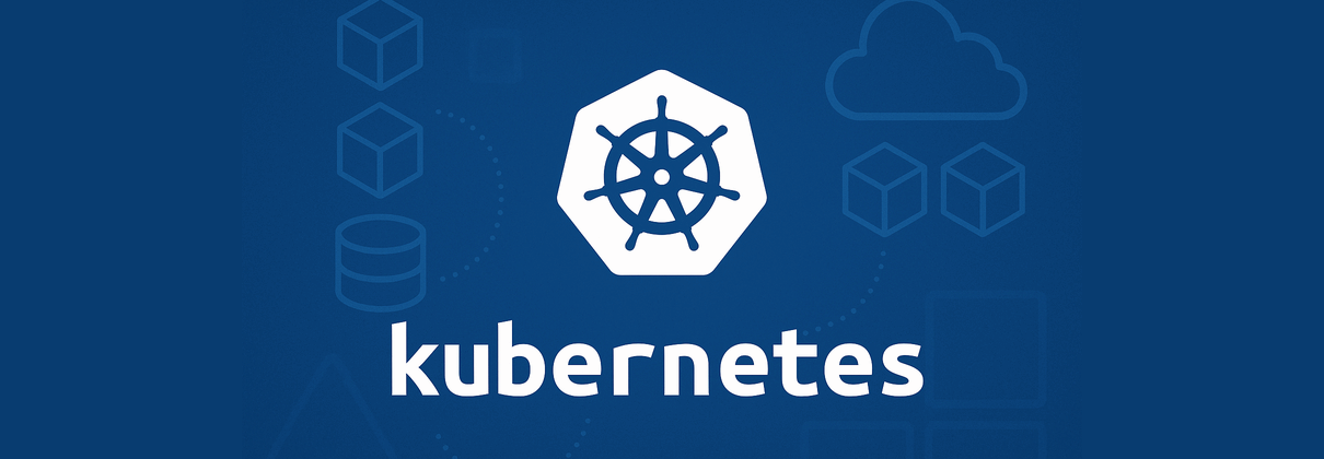 Illustration of Kubernetes infrastructure with nodes, pods, and services connected in a cloud environment