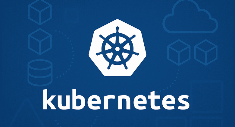 Illustration of Kubernetes infrastructure with nodes, pods, and services connected in a cloud environment