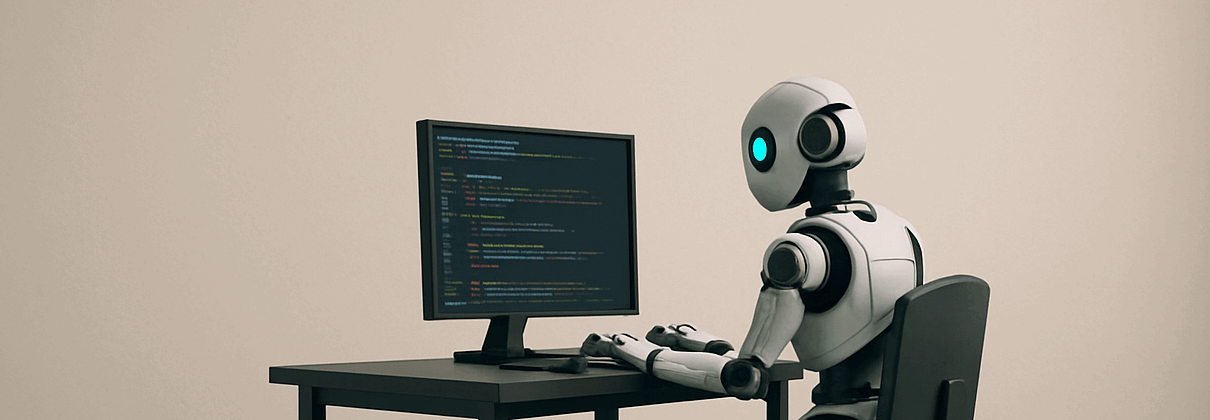 Illustration of a developer collaborating with an AI assistant ChatGPT Codex to write code and tests, with GitHub and test results in the background