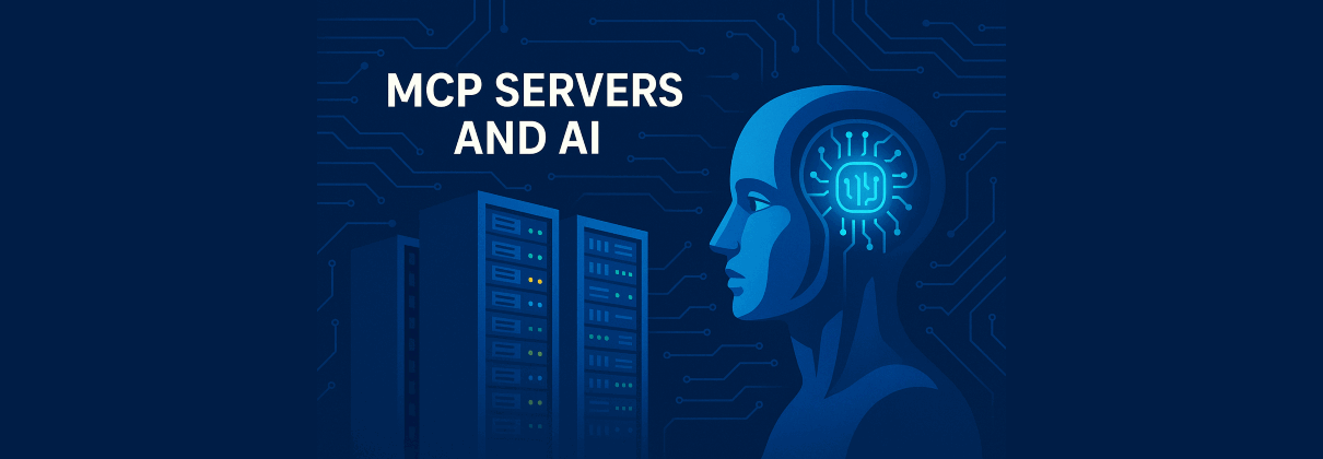 Illustration of AI-integrated MCP servers with a digital human figure and circuit background.